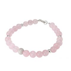 Bracelet Quartz Rose 6mm et Argent