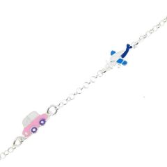 Bravelet Argent Enfant Locomotive Avion et Voiture Emaillés