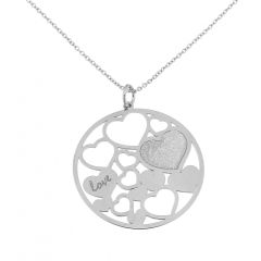 Collier Argent 925 Motif rond ajouré en coeurs