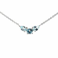 Collier Argent 925 Rhodié Topaze bleue traitée Ronde et Poires