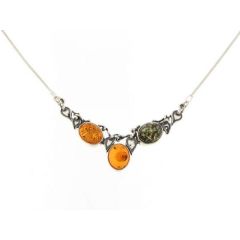 Collier Argent Ambre Multicolore 42cm