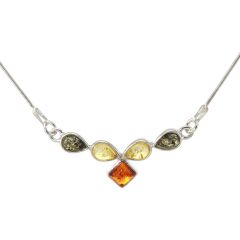 Collier Argent Ambre Multicolore