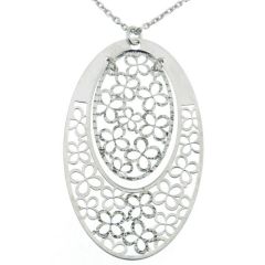 Collier Argent Rhodié Motif Ovale Ajouré