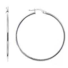 Créoles Or Blanc 375 Fil Rond 2mm Diam. 40mm