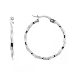 Créoles Or Blanc 375 Fil Torsadé 1.5mm Diam. 25mm