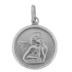 Medaille Ange Argent Rhodié 18mm