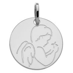 Médaille Ange et étoile en Or Blanc 375