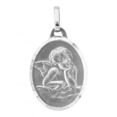 Médaille Ange Ovale en Or Blanc 750 (17x13mm)