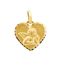 Médaille Coeur Ange Or Jaune 750