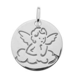 Médaille Moderne Ronde Ange Or Blanc 750