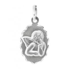 Médaille Ovale en Or Blanc motif Ange (15x11mm)