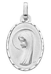 Médaille Ovale Vierge en Or blanc 750