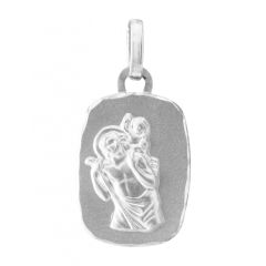 Médaille Rectangulaire Or Blanc 750 Saint Christophe