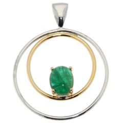 Pendentif 2 Ors Emeraude Cabochon 8x6mm