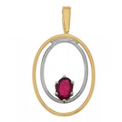 Pendentif 2 Ors Rubis Ovale 6x4mm