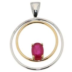 Pendentif 2 Ors Rubis Ovale 7x5mm