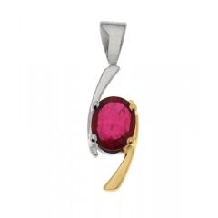 Pendentif 2 Ors Rubis Ovale 8x6mm
