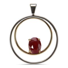 Pendentif 2 Ors Rubis Ovale 9x7mm
