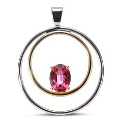 Pendentif 2 Ors Tourmaline Rose Ovale 8x6mm
