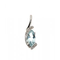 Pendentif Aigue Marine Marquise 8x4mm et Diamant Or Blanc 375