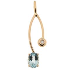 Pendentif Aigue Marine Ovale 8x6mm et Diamant Or Jaune