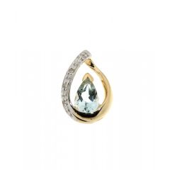Pendentif Aigue Marine Poire 6x4mm et Diamant Or Jaune 375