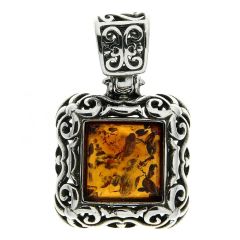 Pendentif Ambre Carrée 10x10mm en Argent 925