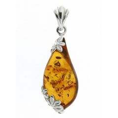 Pendentif Ambre goutte 22x10mm sur Argent 925