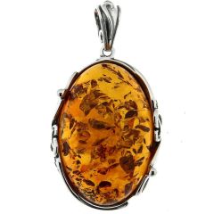 Pendentif Ambre ovale 30x20mm sur Argent 925