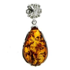 Pendentif Ambre poire 20x14mm sur Argent 925
