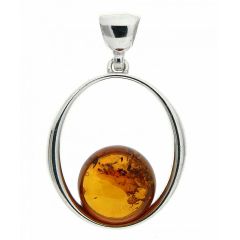 Pendentif Ambre rond 11mm sur Argent 925