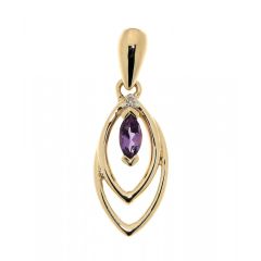 Pendentif Améthyste Marquise 4x2mm et Diamant Or Jaune 375