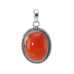 Pendentif En Argent 925 Avec Cornaline Chocolat 30x22 Mm - Travail Artisanal - Occasion