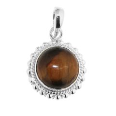 Pendentif Argent 925 et Oeil de Tigre Rond 12mm