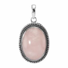 Pendentif Argent 925 Quartz Rose Ovale 25x18mm