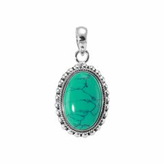 Pendentif Argent 925 Turquoise Reconstituée Cabochon Ovale 18x12mm