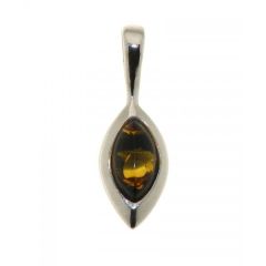 Pendentif Argent Ambre Foncé Navette 9x5mm
