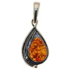 Pendentif Argent Ambre Poire 11x8mm