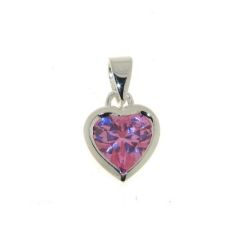 Pendentif Argent Coeur Oxyde de zirconium Rose