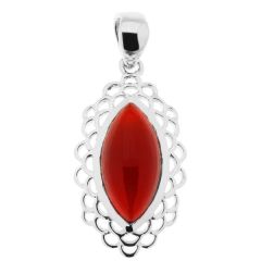 Pendentif Argent Cornaline Navette 16x8mm