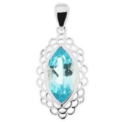 Pendentif Argent Topaze Bleue Navette 16x8mm