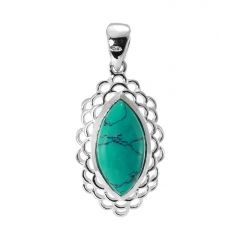 Pendentif Argent Turquoise Navette 16x8mm