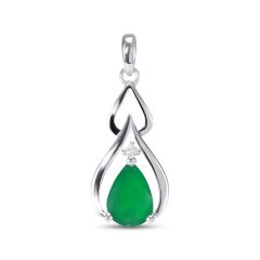 Pendentif Blanc 750 Emeraude Poire 7x5mm et Diamant