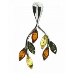 Pendentif Branche Ambre Multicolore et Argent 925