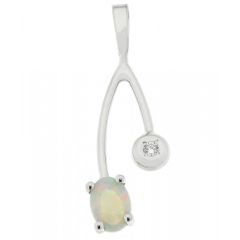 Pendentif Branches Or Blanc Opale 7x5mm et Diamant