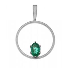 Pendentif Cercle Or Blanc Emeraude Ovale 6x4mm