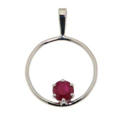 Pendentif Cercle Or Blanc Rubis Rond 5mm