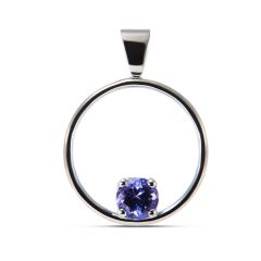 Pendentif Cercle Or Blanc Tanzanite ronde 5mm