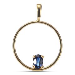 Pendentif Cercle Or Jaune Saphir Ovale 6x4mm