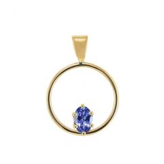 Pendentif Cercle Or Jaune Tanzanite Ovale 6x4mm